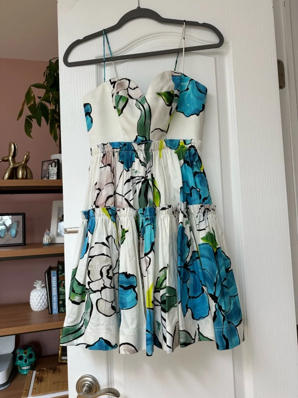 Aje White Mini Dress with Blue and Green Floral Print - Picture 3 of 8